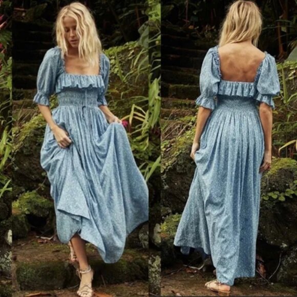 Doen Sol Dress in Blue Garden Small FLAWED - Picture 1 of 6